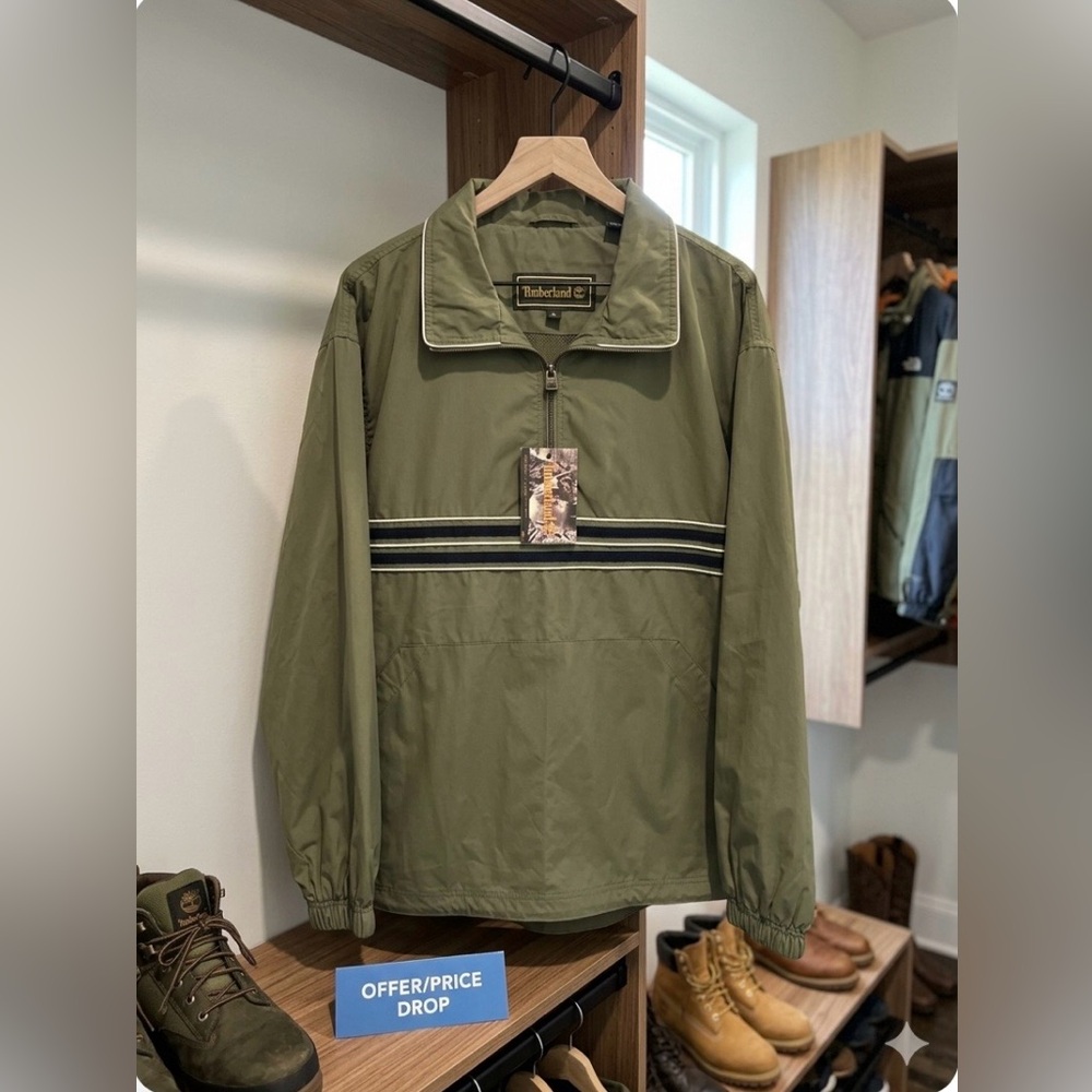 NWT Timberland Vintage !!Green Men's Weathergear 1/4 Zip Windbreaker/Jacket